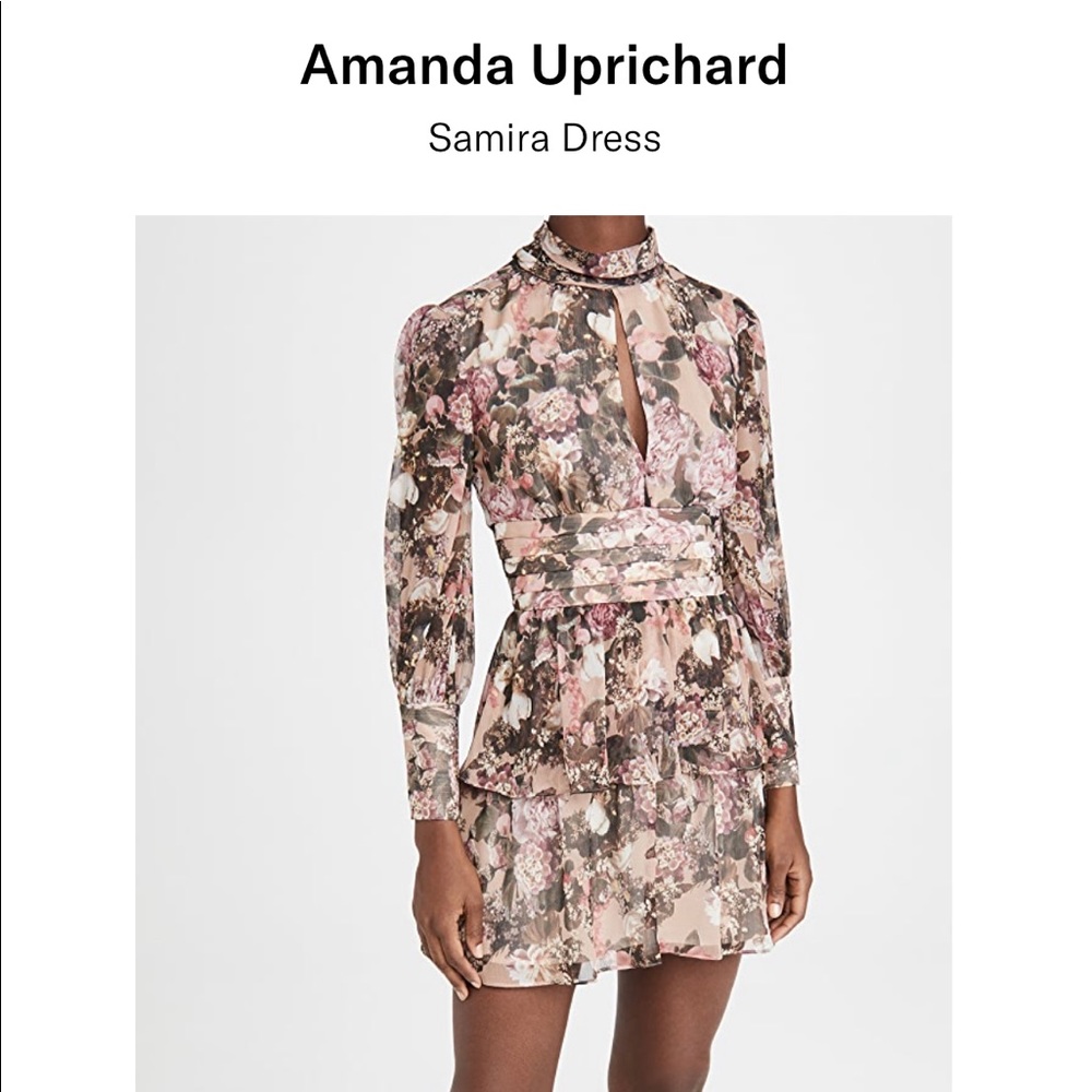 NWT Amanda Uprichard samira floral dress silk nude L XL print beige pastel rose